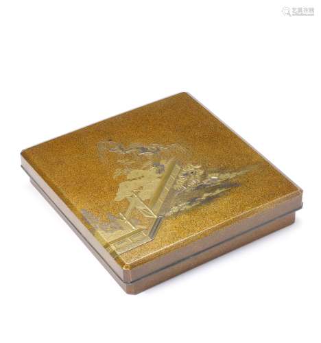 A gold-lacquer suzuribako (box for writing utensils) with en...