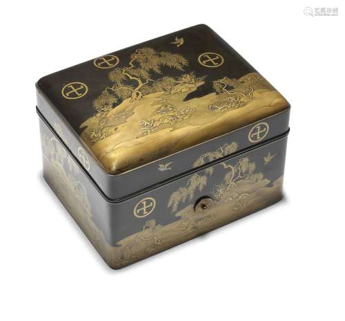 A black-lacquer ryoshibako (document box) with en-suite cove...