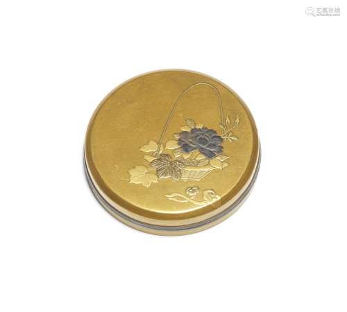 A gold-lacquer circular kobako (small box) with en-suite cov...