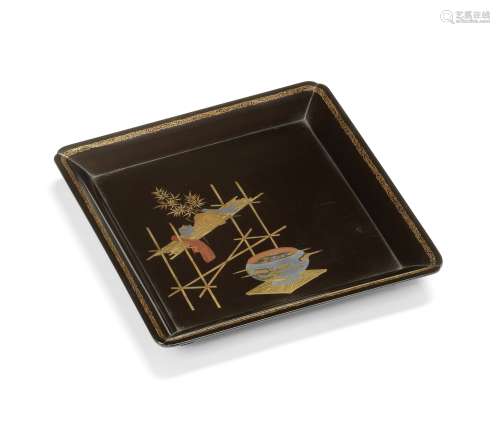 A black-lacquer square tray 19th century