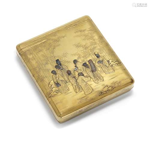 A gold-lacquer ryoshibako (document box) with en-suite cover...