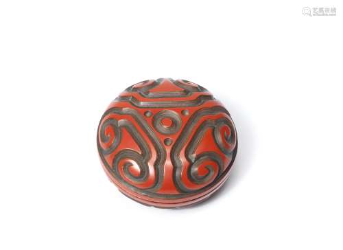A carved red-lacquer kogo (incense box) with en-suite cover ...