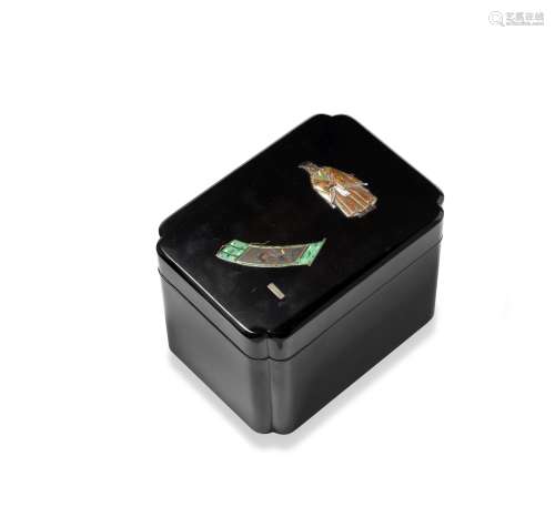 An inlaid black-lacquer box with en-suite cover The inlay at...