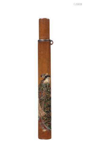 A wood kiseruzutsu (pipe case) By Kano Tessai (1845-1925), l...