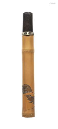 A bamboo and horn kiseruzutsu By Yosai, late 19th century