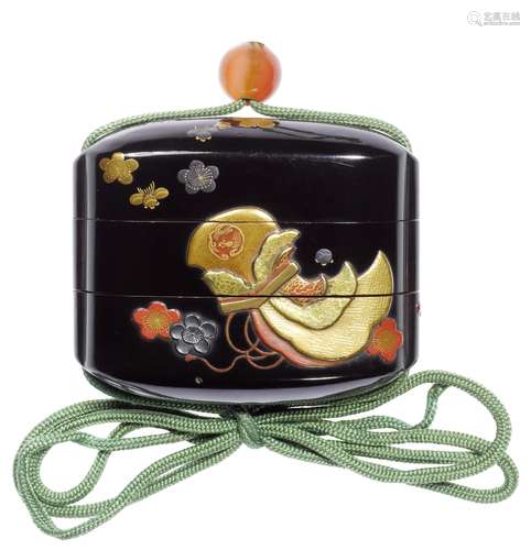 A black-lacquer two-case inro By Gyokuryusai Kozan, 19th cen...