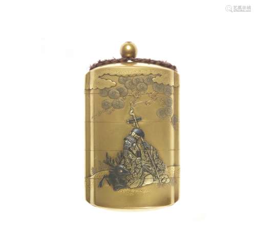 A gold-lacquer and inlaid metal four-case inro By Ittokusai ...