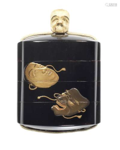 A black-lacquer small three-case inro By Ittosai, early 19th...