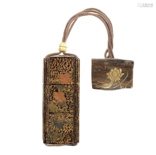 A rare lacquered cherry-bark wood two-case inro By Ikeda Tai...