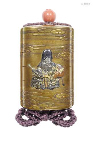 A gold-lacquer and metal-inlaid five-case inro By Koma Kansa...