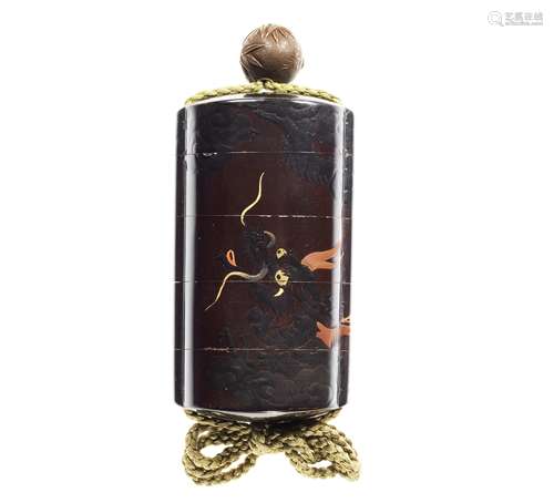 A black-lacquer four-case inro By Shigenori, 19th century