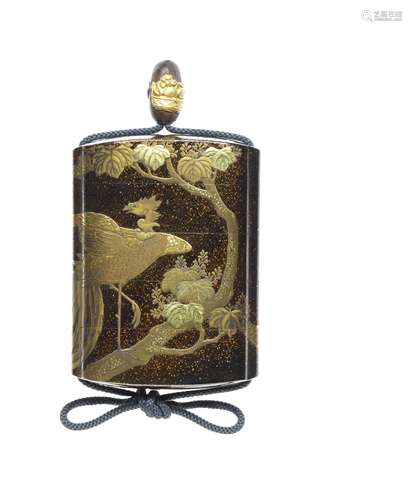 A black-lacquer four-case inro By Hideteru, 18th/19th centur...