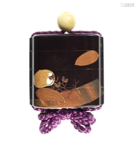 A black-lacquer three-case inro By Shiomi Masakage (1681-176...