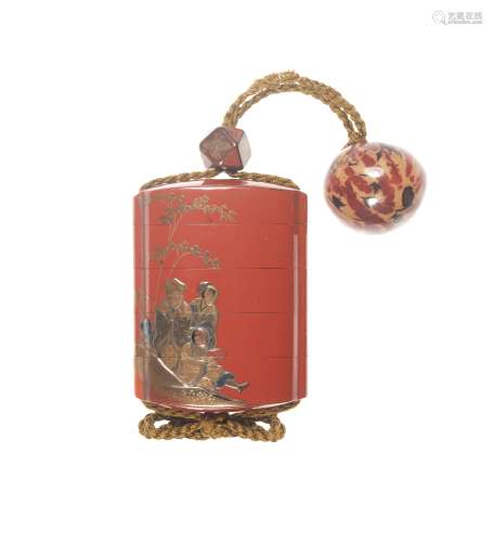 A red-lacquer four-case inro 18th century