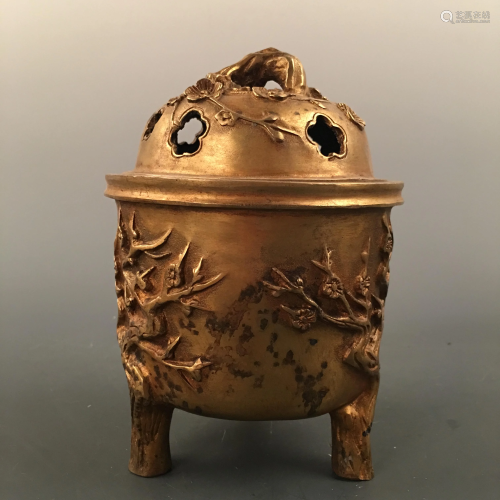 Chinese Bronze Censer With Gilt Dot