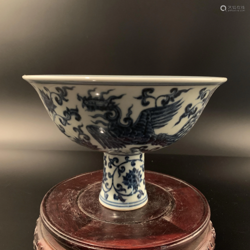 Chinese Blue and White Phoenix Bowl