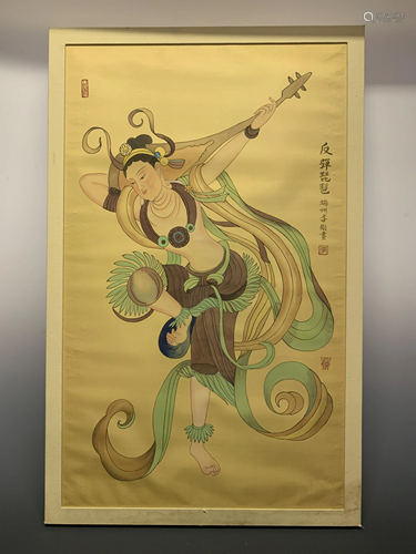 Chinese Tan Staly Painting with Frame