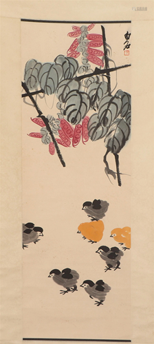 A CHINESE PAINTING OF CHICKS