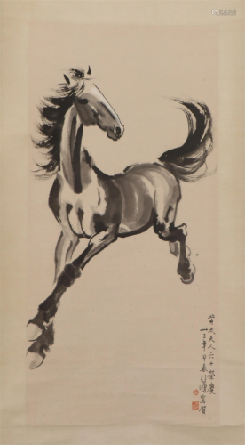 A CHINESE PAINTING OF A GALLOPING HORSE