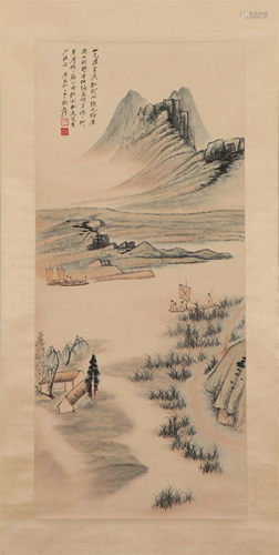 A CHINESE PAINTING OF LANDSCAPE AND FIGURES