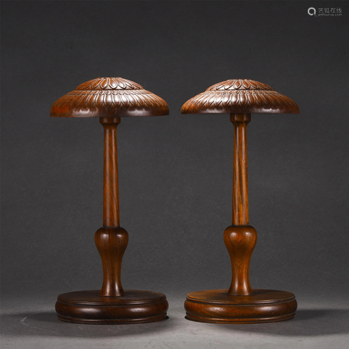 A PAIR OF CHINESE HARDWOOD HAT HOLDERS