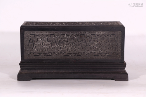 A CHINESE FULL CARVED ZITAN WOOD PAINTING BOX