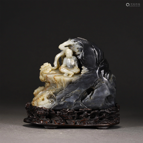 A CHINESE JADE CARVED FIGURE AND LANDSCAPE DECORATI…