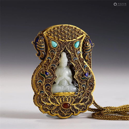 A JADE BUDDHA AND PORTABLE GILT BRONZE BUDDHA NI…