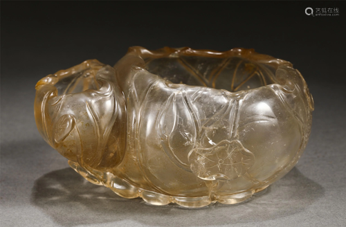 A CHINESE CRYSTAL CARVED LOTUS-LEAF SHAPE BRUSH WASHER