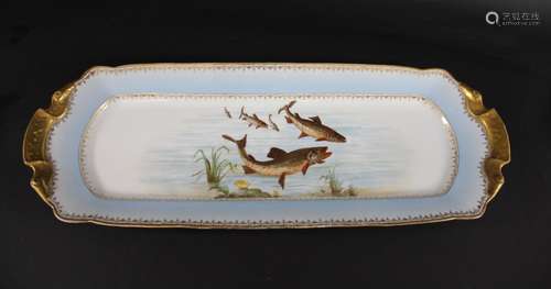 LARGE LIMOGES DISH - FISH, SIGNED 'HENRY' a large rectangula...