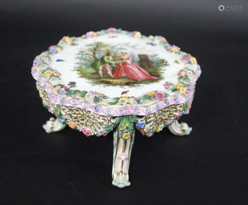 MEISSEN FLORAL ENCRUSTED TEAPOT STAND the centre of the stan...