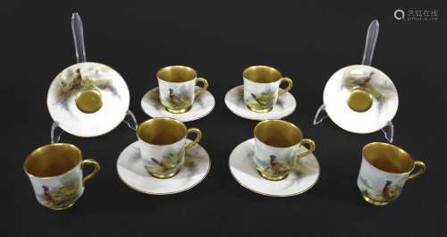 ROYAL WORCESTER COFFEE SET - JAMES STINTON a set of six coff...