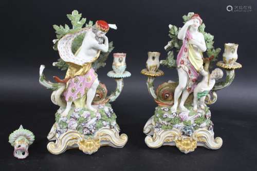 PAIR OF CHELSEA STYLE PORCELAIN FIGURAL CANDELABRA possibly ...
