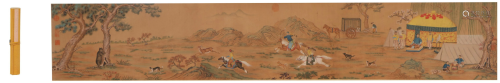 A CHINESE SCROLL PAINTING DEPICTING HUNTING