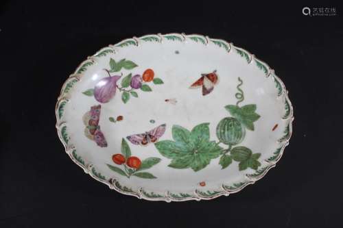 CHELSEA PORCELAIN DISH an oval dish painted with butterflies...