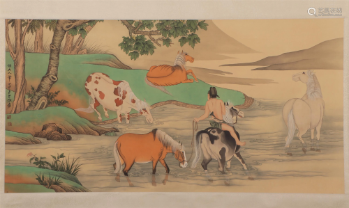 A CHINESE PAINTING OF HORSES