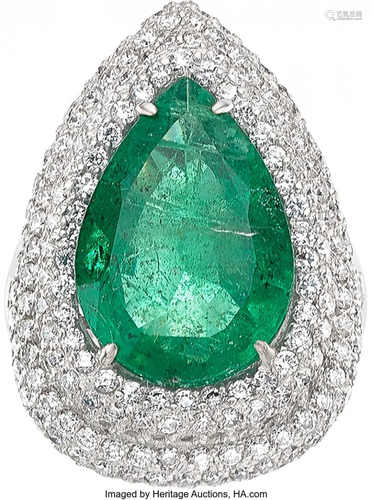 Zambian Emerald, Diamond, White Gold Ring Stone