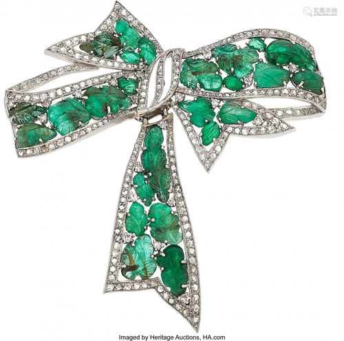 Emerald, Diamond, Platinum Brooch Stones