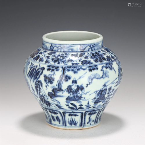 A CHINESE BLUE AND WHITE FIGURES STORY PORCELAIN JAR