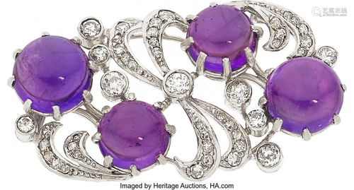 Diamond, Amethyst, Platinum Brooch Stones