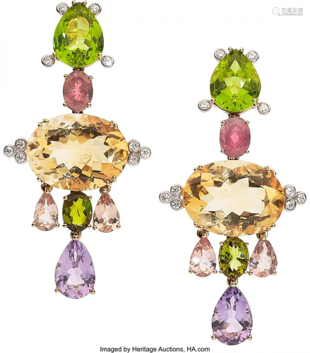 Multi-Stone, Diamond, Gold Earrings Stones