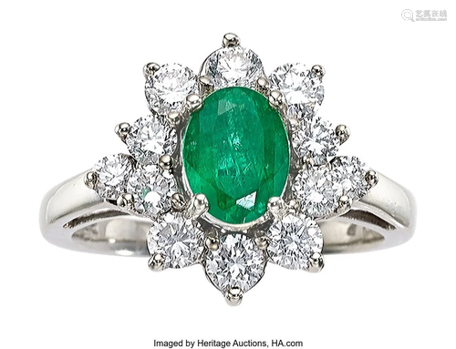 Emerald, Diamond, White Gold Ring Stones