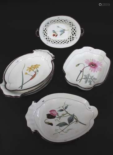 EARLY 19THC BOTANICAL CREAMWARE DINNER SERVICE each painted ...