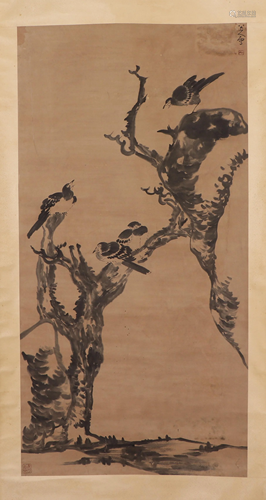 A CHINESE PAINTING DEPICTING BIRDS AND WITHERED TR…