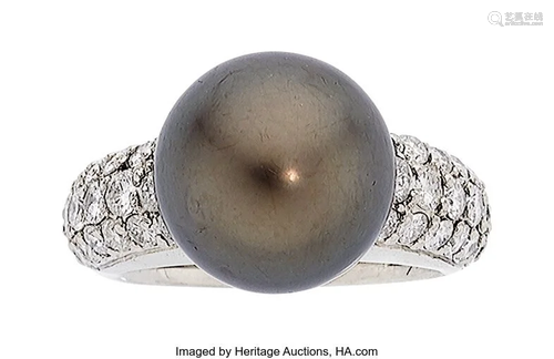 South Sea Cultured Pearl, Diamond, Platinum Ring