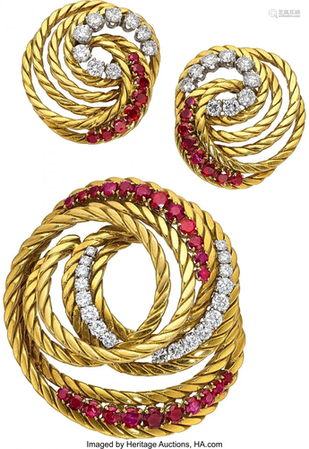 Regner Diamond, Ruby, Gold Jewelry Suite, French