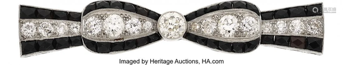 Art Deco Diamond, Black Onyx, Platinum Brooch S