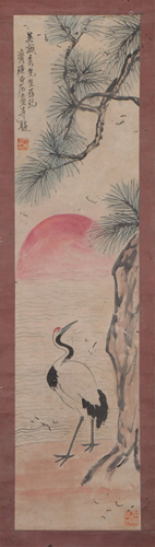 A CHINESE PAINTING OF CRANE AND PINE TREE