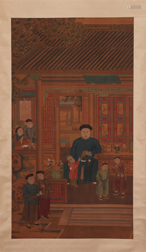 A CHINESE PAINTING OF FIGURES STORY