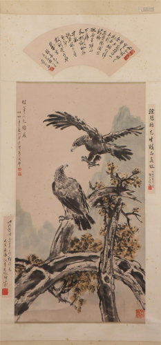 A CHINESE PAINTING OF TWO EAGLES
